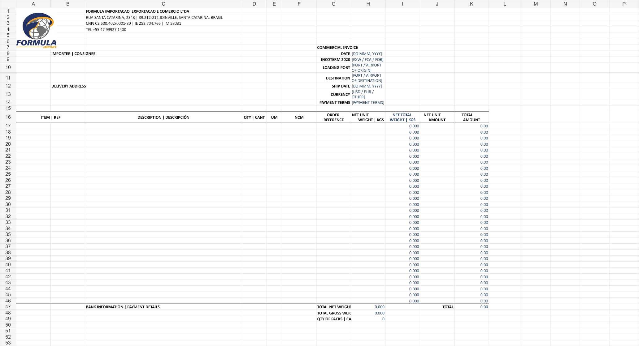 Prévia do Commercial Invoice