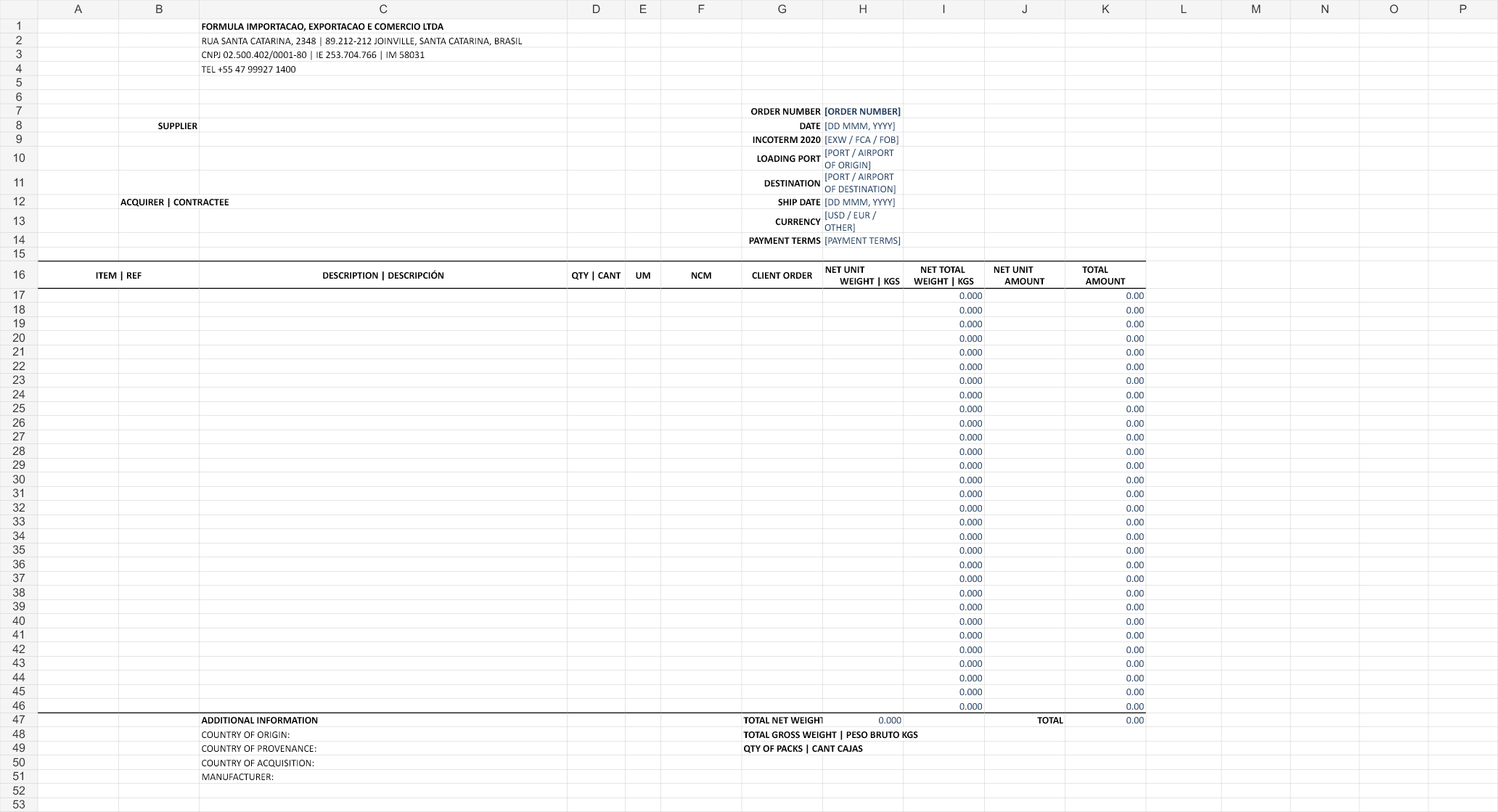 Prévia do Proforma Invoice
